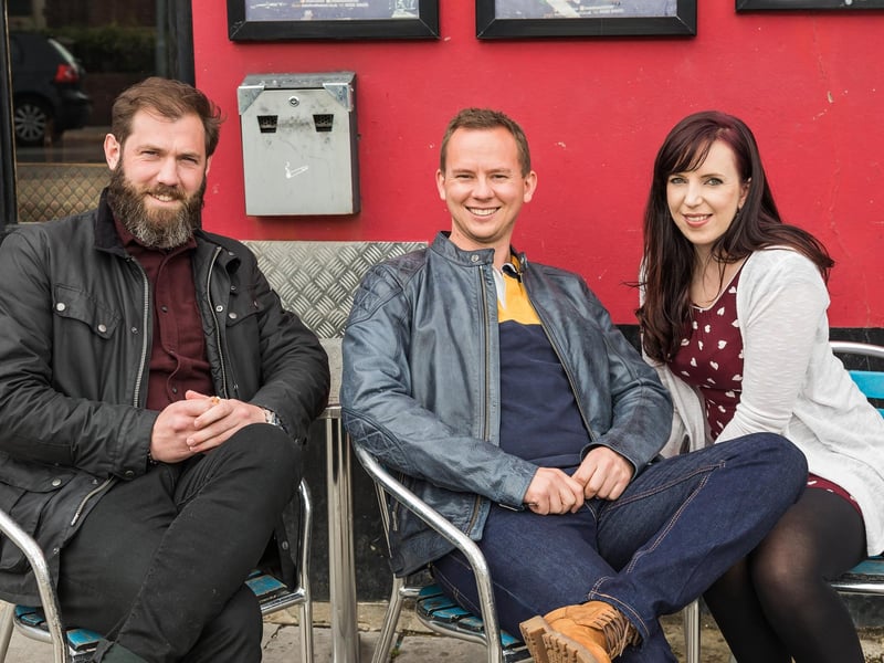 Visitors to The Fat Fox on Albert Road. Pictured: Owen Goodridge (36) Matt Brown (32) and Cally Stevenson (31) Picture: Mike Cooter (220521)