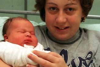 Hairdresser Rachel Parks with her newborn duaghter Chloe. Born in January 1997, weighing nine pounds and three ounces.