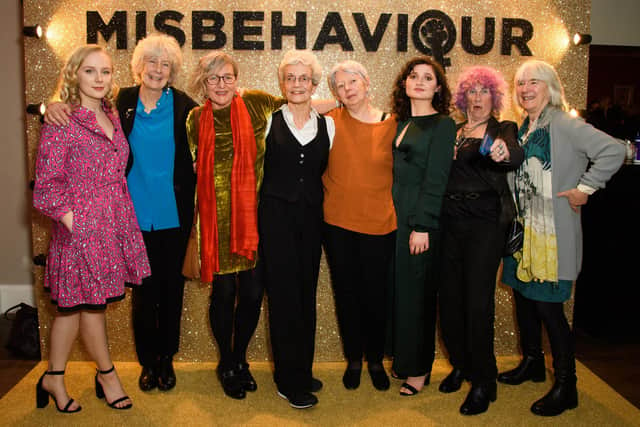 Some of the original protesters on whom the film is based with Alexa Davies and Ruby Bentall at 'Misbehaviour' World Premiere at The Ham Yard Hotel, London on 09 March 2020