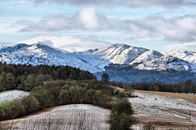 Winter has arrived on the hills west of Crieff , with a snow cap on Ben Vorlich.