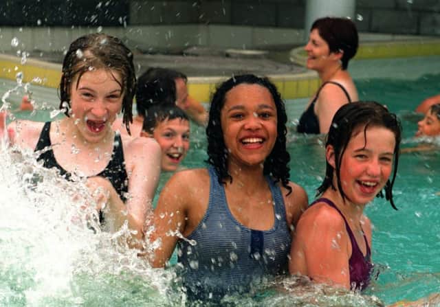 13-year-olds Rachel Mason, Natasha Simpson and Emma Raikes splashing around in the Dome in 1996