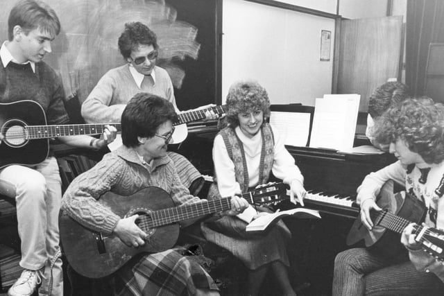Music teacher Valerie Green with some of the students in the guitar class at South Tyneside. Remember this?