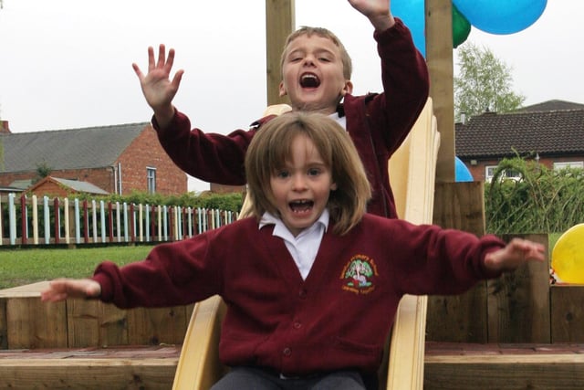 Dunston primary pupils Lorna Burton (7) and Thomas Hayward (6) enjoyed the schools new playground back in 2009