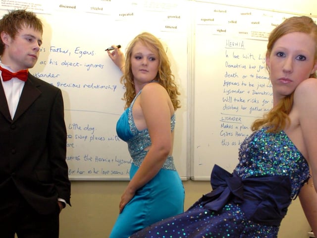 PROM FASHIONS Sixth formers at Birkdale School model clothes for their Prom. Left, Ben Kirby, Olivia Whitworth and Rebecca Wagstaffe. 2 May 2007