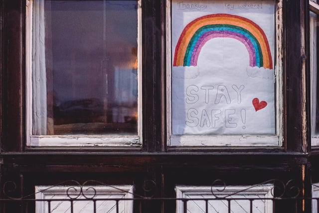 Children and their families have adorned their windows with uplifting messages.
