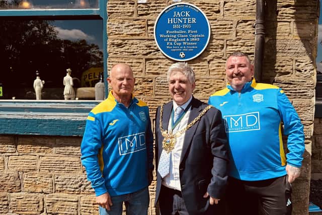 Jack Hunter Blue Plaque - The plaque was unveiled by new City of Sheffield Lord Mayor Councillor Andrew Sangar MBE in his first public engagement since his inauguration on Thursday. Credit: Sheffield Home of Football