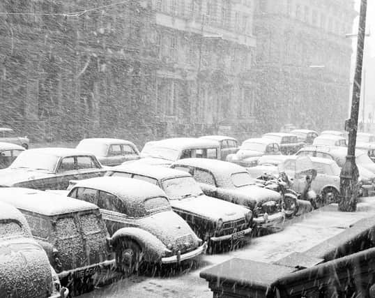 Snow covered cars in St Vincent Street on 4 November, 1963