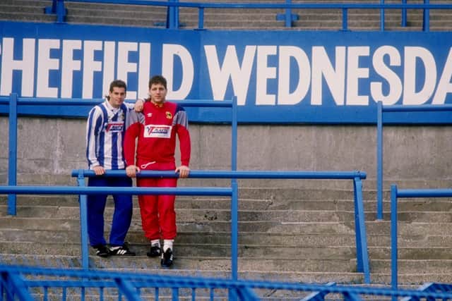 17 Jan 1990:  Tony Meola and John Harkes of the USA Soccer team stand at Hillsborough in Sheffield during the Sheffield Wednesday Trial. Mandatory Credit: Ben Radford  /Allsport