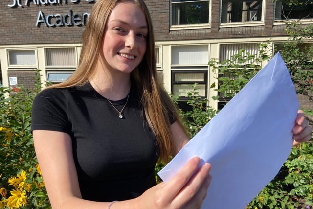 A big smile from St Anthony's student Clare Spoors as she collects her results at neighouring St Aidan's. She said she was over the moon with a 9, seven 8s and a 7.