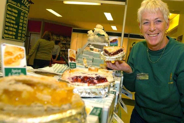 Sandra Humphries selling fruit pies at the South Yorkshire Festival of Food and Drink at Doncaster Racecourse in 2004