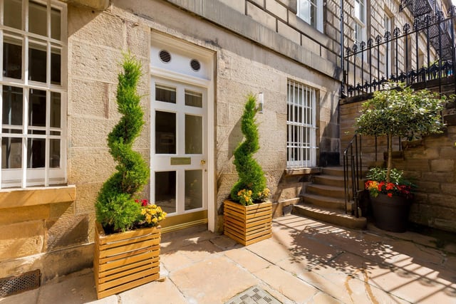 The garden is described as “ideal for al fresco dining”. It provides lovely green space in the heart of Edinburgh, and it leads to private, off-street parking. At the front of the house, there is a patio area and three under pavement cellars.