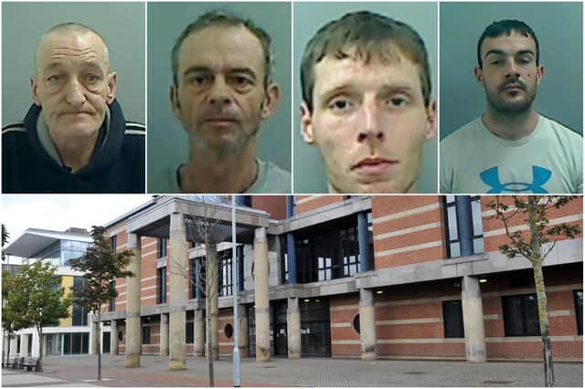 Just some of the Hartlepool criminals, top, jailed recently at Teesside Crown Court, above.