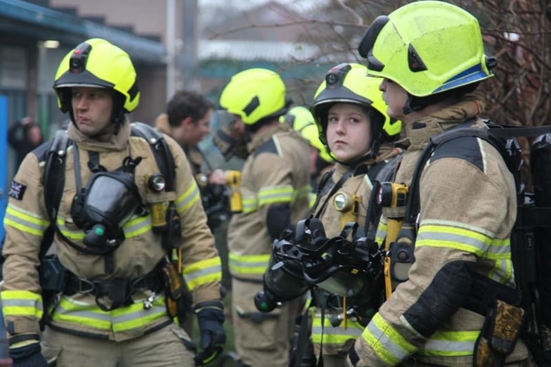 Firefighters gathered in force to battle the blazing takeaway at Attercliffe, in Sheffield.