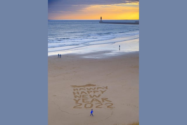 The new year message, pictured at Roker Beach.