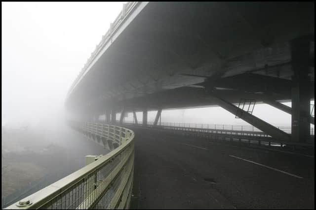 Tinsley Viaduct is engulfed in fog