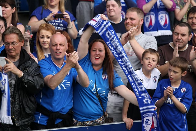 Blues supporters celebrate as they win League Two in 2014.