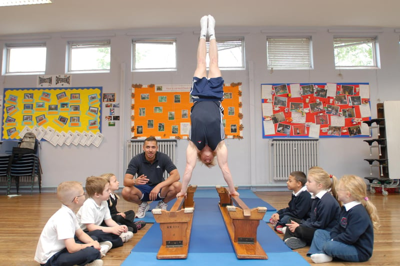 It's 2007 and gymnast Craig Heap, who competed in the Olympic Games in 2000, was helping to promote sport at St Mary CofE Shool in South Shields. Were you there?