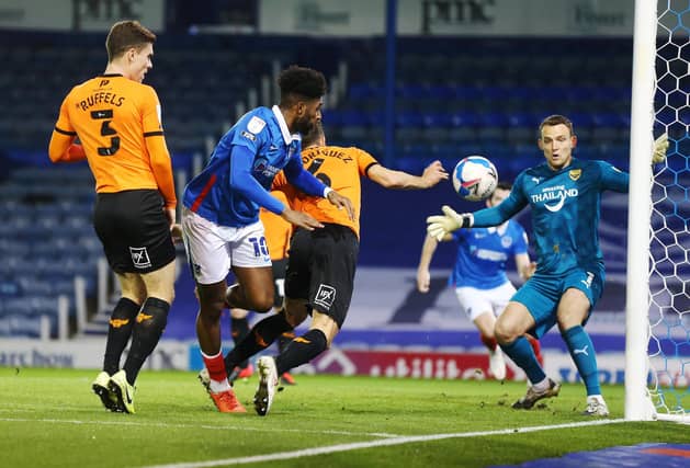 Ellis Harrison goes close with a header