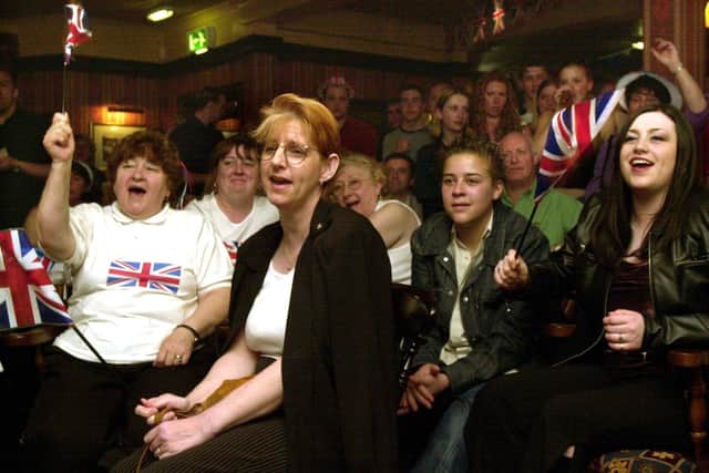 Family and friends of Lindsay Dracass gather at The Ball Pub in Arbourthorne to watch her perform in the Eurovision Song Contest in 2001 (pic: Steve Ellis)