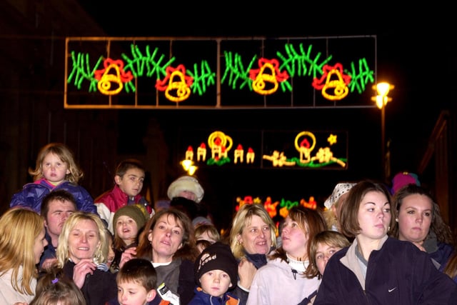Some of those who attended  the 2001 Christmas lights switch on by Bob the Builder at Clock Corner, Doncaster.
