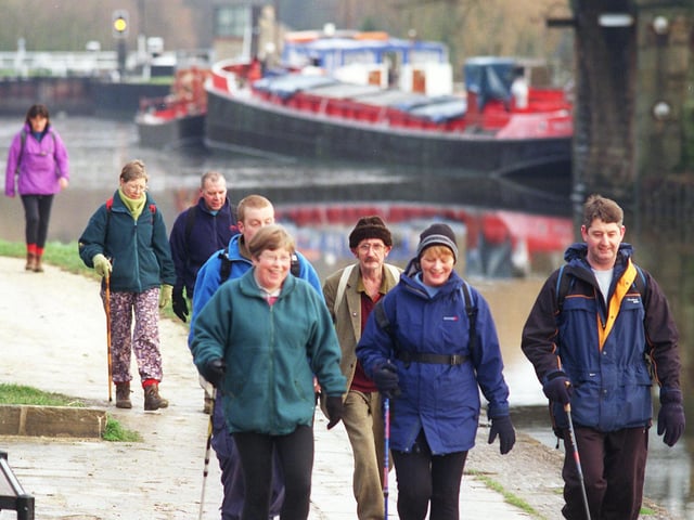 Walkers on the Dreamheart Appeal Millennium Walk make their way along the River Don towards The Boat Inn , Sprotborough, Doncaster.