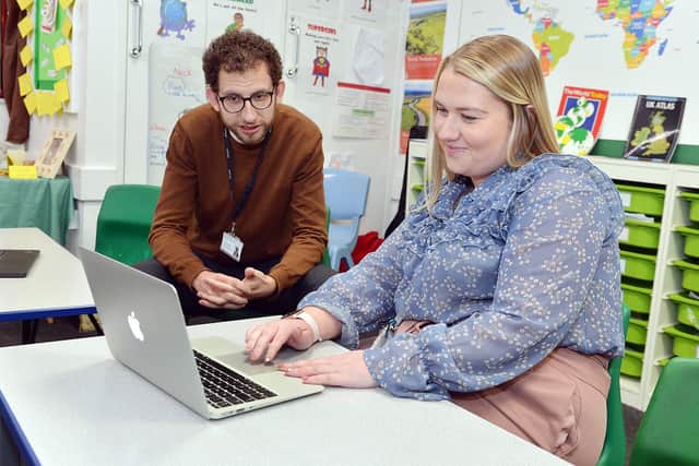 What it is like to train to be a teacher with the Learning Unlimited Teaching School Alliance during the pandemic. Alice Clack with teacher mentor Nick Walker a year 3 teacher at St Thomas of Canterbury School.