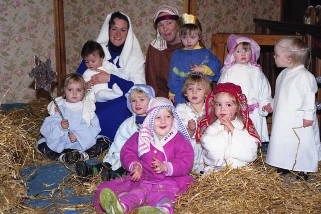 The St Gabriel's Church Nativity in December 1991. Included in the photo are Amy Stronach, Christy Wharton, Hannah Clark, Rachael Amundsen, Laura Campion, Robert McLean, Abigail Bowman and Lesley Harris as Joseph.