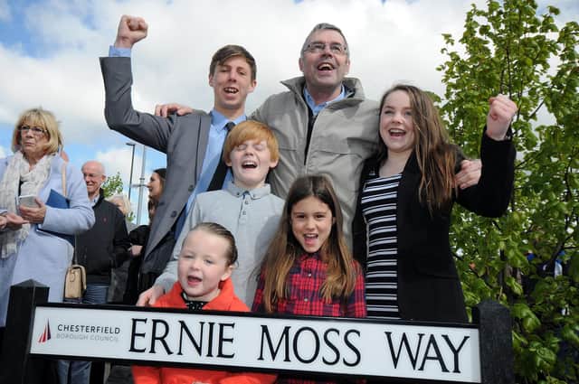Ernie Moss and his grandchildren gave a cheer after a street was named in his honour adjacent to the then Proact Stadium.