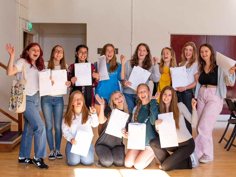 A-level results day at Portsmouth High School. Pictured: Students happy with their results. Picture: Habibur Rahman