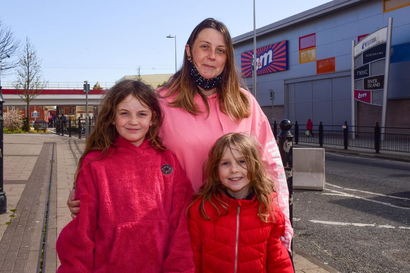 Gemma Parker and daughters Amber (10) and Holly (7) out shopping in South Shields on Monday.