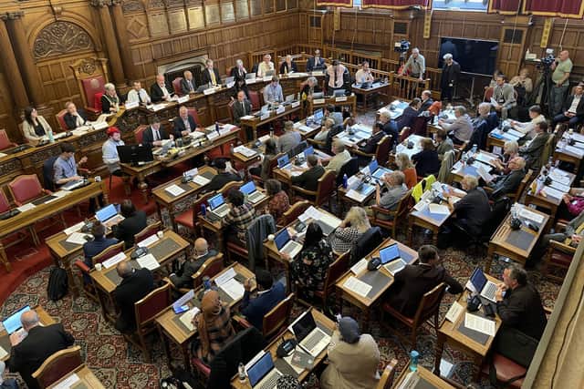 The view from the public gallery of Sheffield council chamber during an extraordinary meeting called to discuss the highly-critical report into the street trees scandal