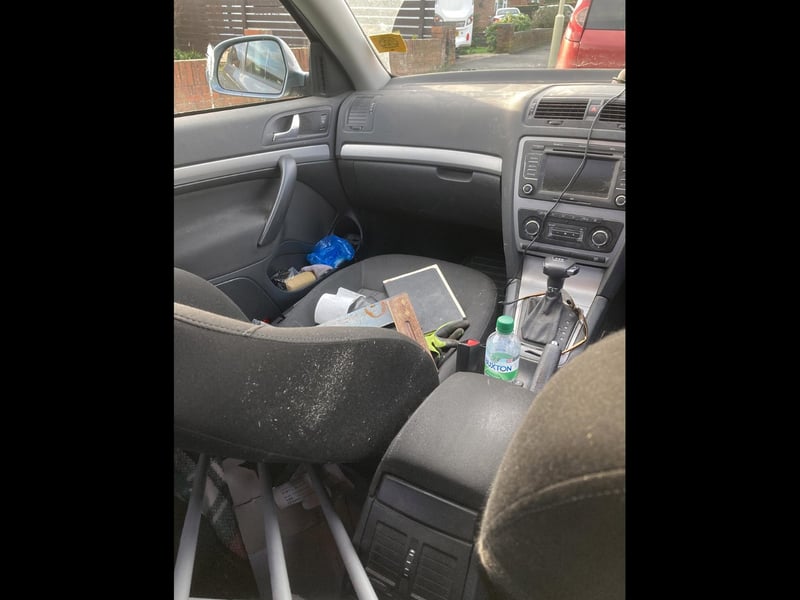His job as a handyman means Warren’s poor estate car is filled with all sorts of tools and rubbish.