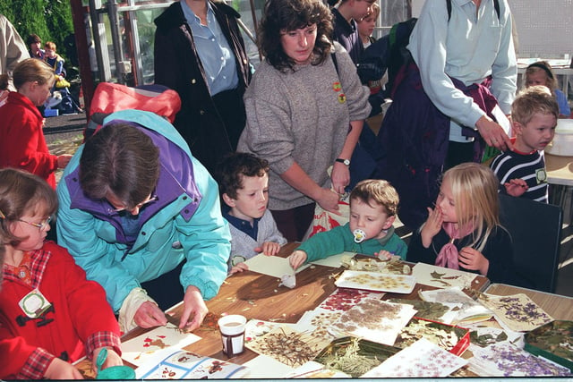 Sheffield Park Rangers and Wildlife Action  Partnership organised a children's funday in 1999. Seen are children and parents taking part in the activities inside.
