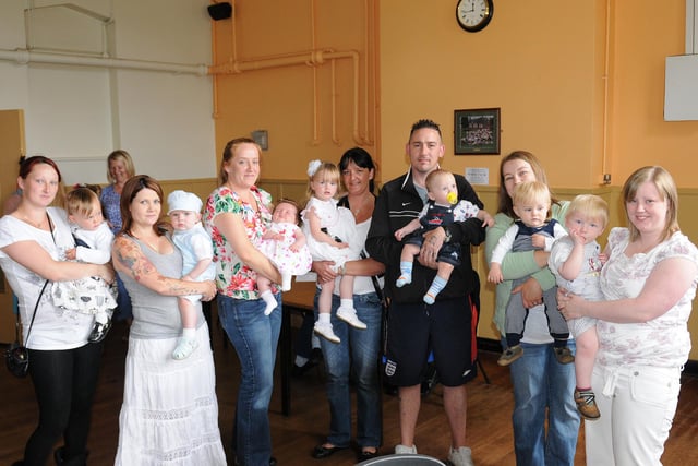Pictured here in 2011 were (left to right) Vicky Wood with daughter Georgia, Katrina Pfeiffer with son Oliver, Emma Anderson with daughter Holly, Joanne Bishop with daughter Mia, Peter Forbes with son Jaydyn, Lindsay Roberts and son Huw, and Ali Lee and son Eddie.