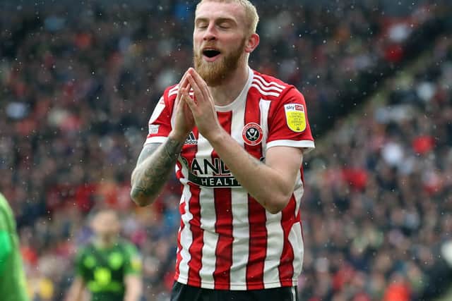 Oli McBurnie of Sheffield United reacts to a missed chance against Bournemouth: Simon Bellis / Sportimage