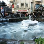 The Goodwin Fountain on Fargate frozen over on December 29, 1995