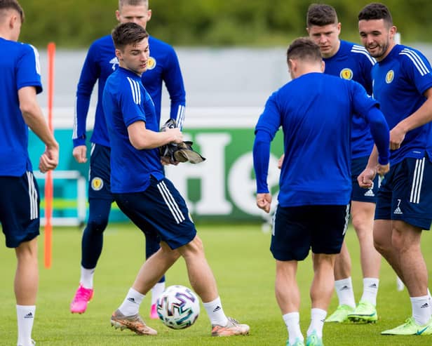 Kieran Tierney during a Scotland training session at Rockliffe Park, on June 17, 2021, in Darlington, England. (Photo by Ross Parker / SNS Group)