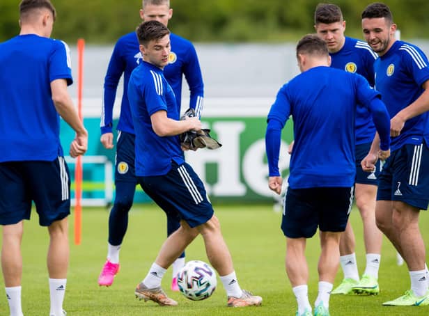 Kieran Tierney during a Scotland training session at Rockliffe Park, on June 17, 2021, in Darlington, England. (Photo by Ross Parker / SNS Group)