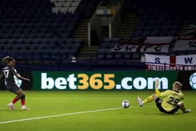Ivan Toney of Brentford FC scores his sides first goal during the Sky Bet Championship match between Sheffield Wednesday and Brentford at Hillsborough Stadium . (Photo by George Wood/Getty Images)