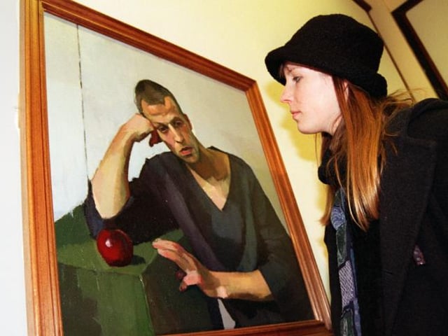 Adele Wagstaff from Tickhill with her painting tittled 'Dylan' in 1997.