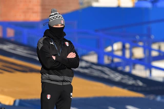 Rotherham manager Paul Warne stands on the touchline during the FA Cup third round football match between Everton and Rotherham United at Goodison Park  (Photo by PAUL ELLIS/AFP via Getty Images)