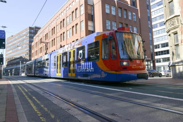 Supertram on the streets of Sheffield