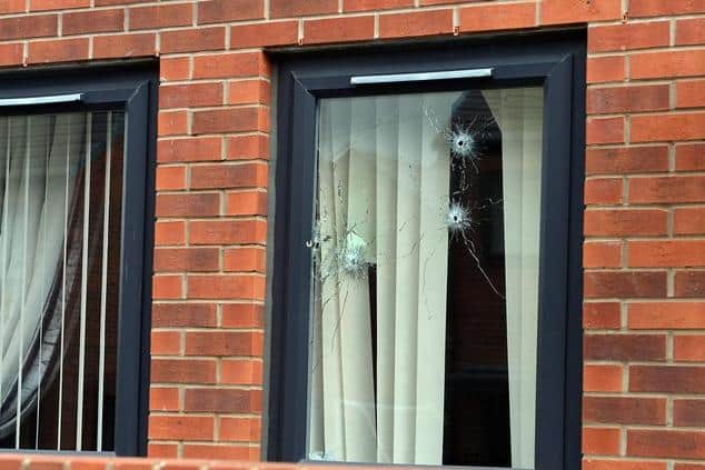 Pictured is the living room window of a home on Errington Avenue, Sheffield, which suffered bullet hole damage after a reported "drive-by shooting".