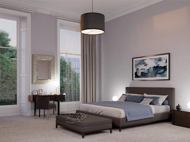 The £755,000 one-bedroom is 1,291sq ft and offers views to the Water of Leith (photo: Rettie).
