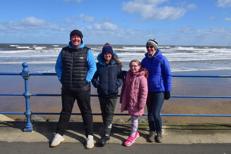 Paul and June Fenwick with Lucy Fenwick, age 11, and Emma Dixon, age 10, at Seaton Carew.