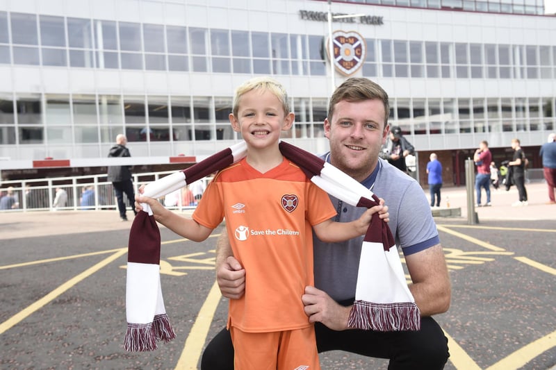 Dale Chambers with Ollie (5) outside Tynecastle.