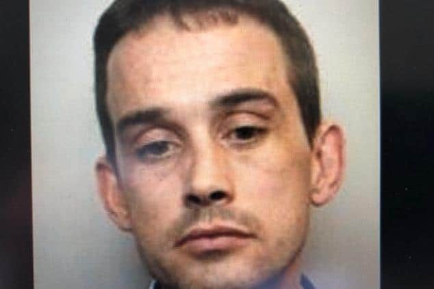 Pictured is Leon Robinson, aged 36, formerly of East Street, Darfield, Barnsley, who was jailed for a year after he pleaded guilty to two counts of assaulting an emergency worker, breaching a restraining order and causing damage.