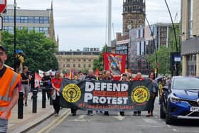 Hundreds marched through the city centre on the anniversary of the 'Battle of Orgreave'.
