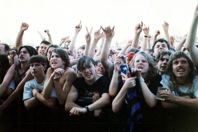 The crowd go wild at the Def Leppard concert at Don Valley Stadium on June  6, 1993