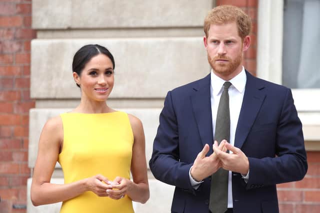 The Duke and Duchess of Sussex during the Your Commonwealth Youth Challenge reception at Marlborough House in London. The Duchess of Sussex has paid tribute to heroes who fed the hungry during the pandemic in a pre-recorded two-minute video message as part of the CNN Heroes series. - PA